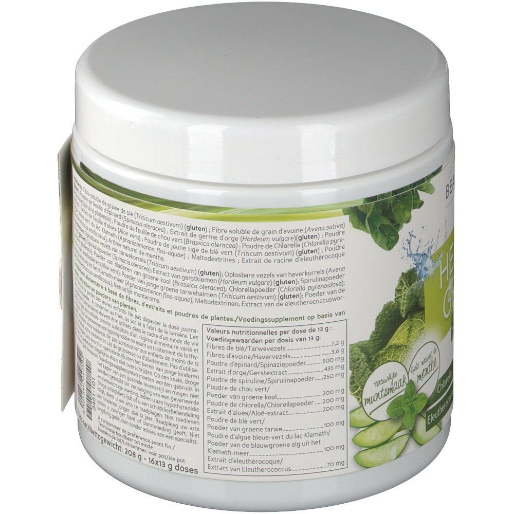 Vista obliqua del barattolo bianco. Etichetta con informazioni nutrizionali e ingredienti. Marchio "Biocyte" visibile.