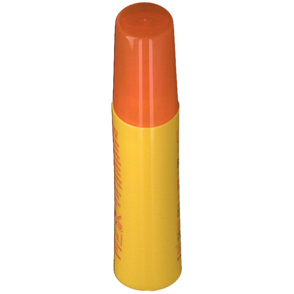 Flacone giallo-arancione. Tappo in alto. Scritta illeggibile.
