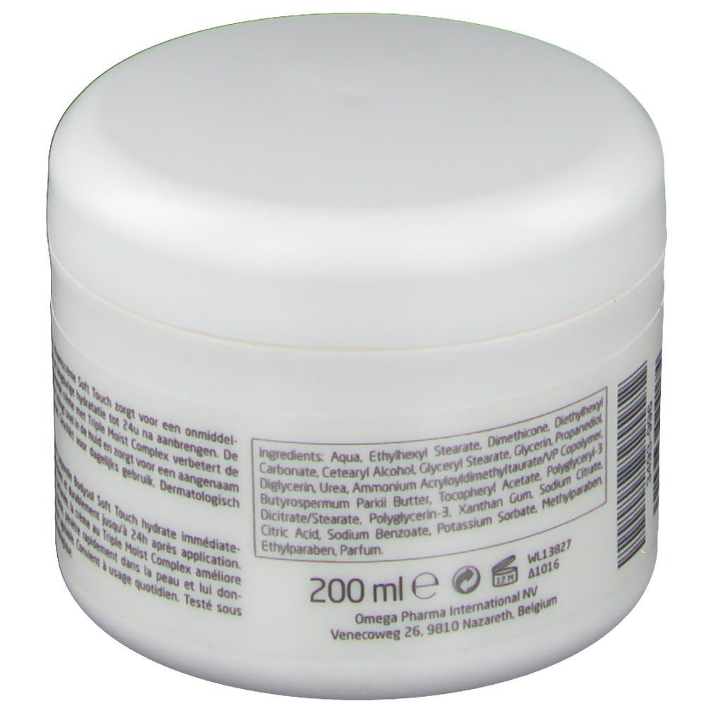 Vaso bianco con coperchio. Scritta: Ingredienti, 200 ml. Testo in olandese e francese.