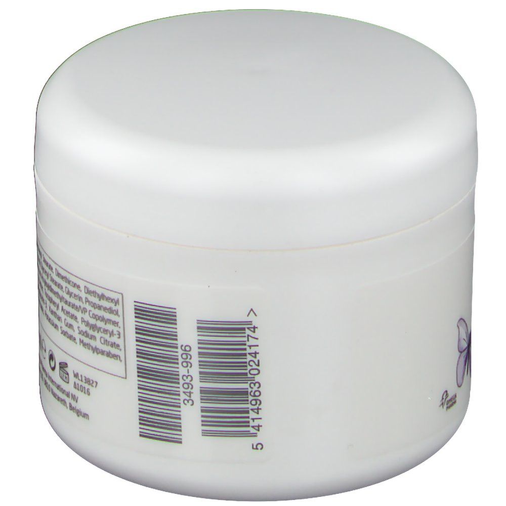 Vaso bianco con coperchio. Codice a barre e testo. Logo trifoglio.