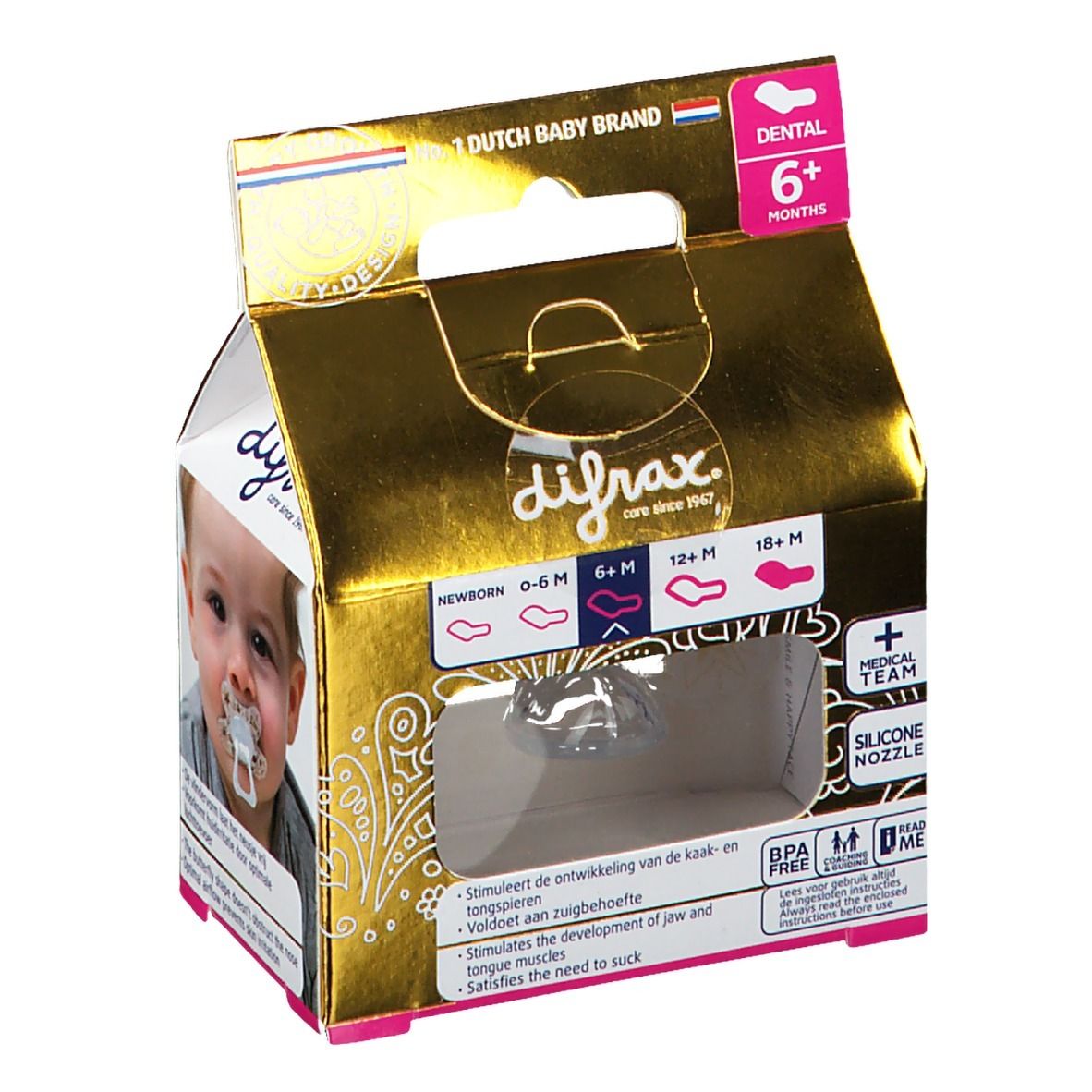 Difrax Pacifier Dental Gold 6+ Months