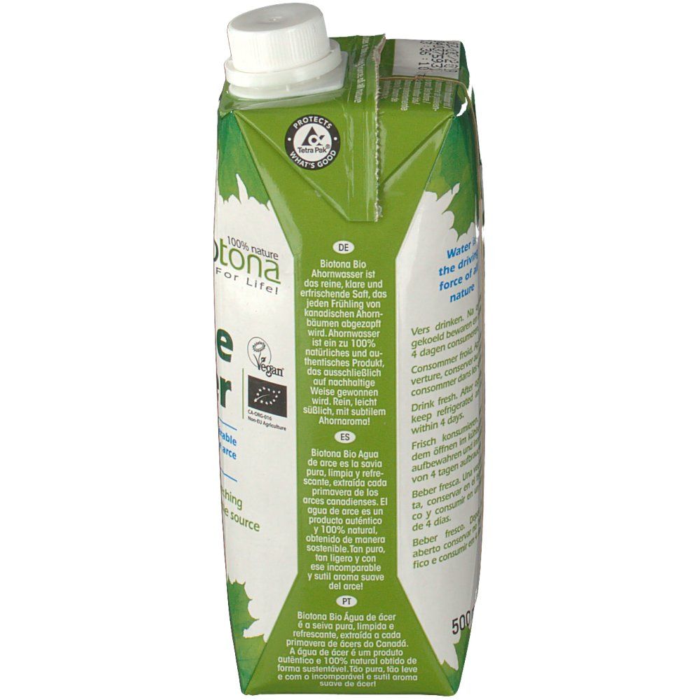 Retro della confezione con testo in tedesco, francese, italiano e olandese. Contiene informazioni sul prodotto.