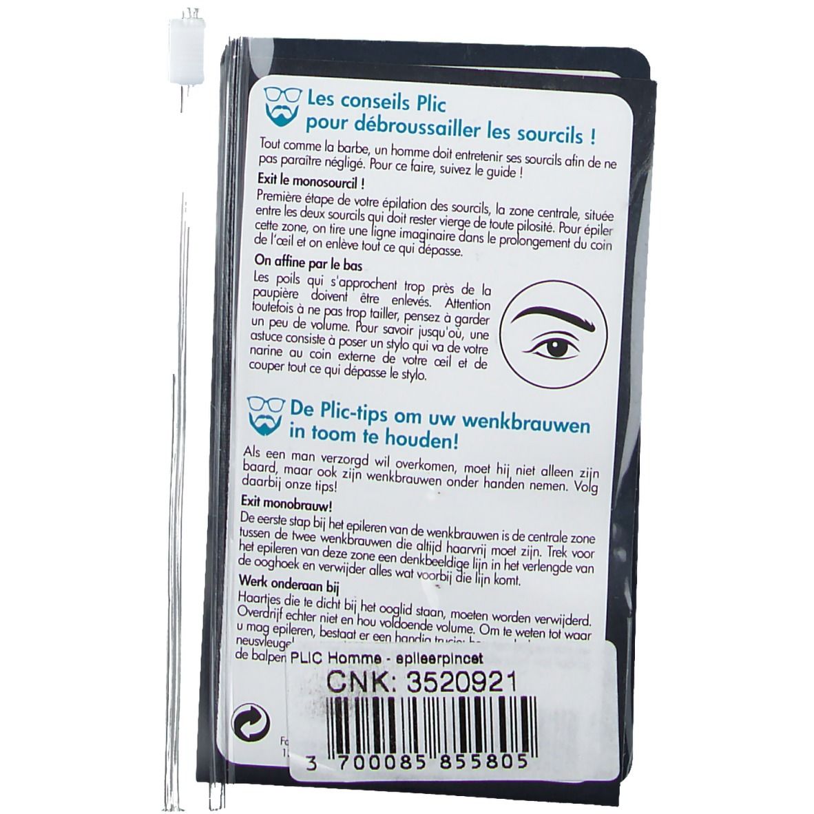 Retro della confezione con testo. Contiene istruzioni e informazioni sul prodotto. Aste metalliche con attacco bianco accanto.