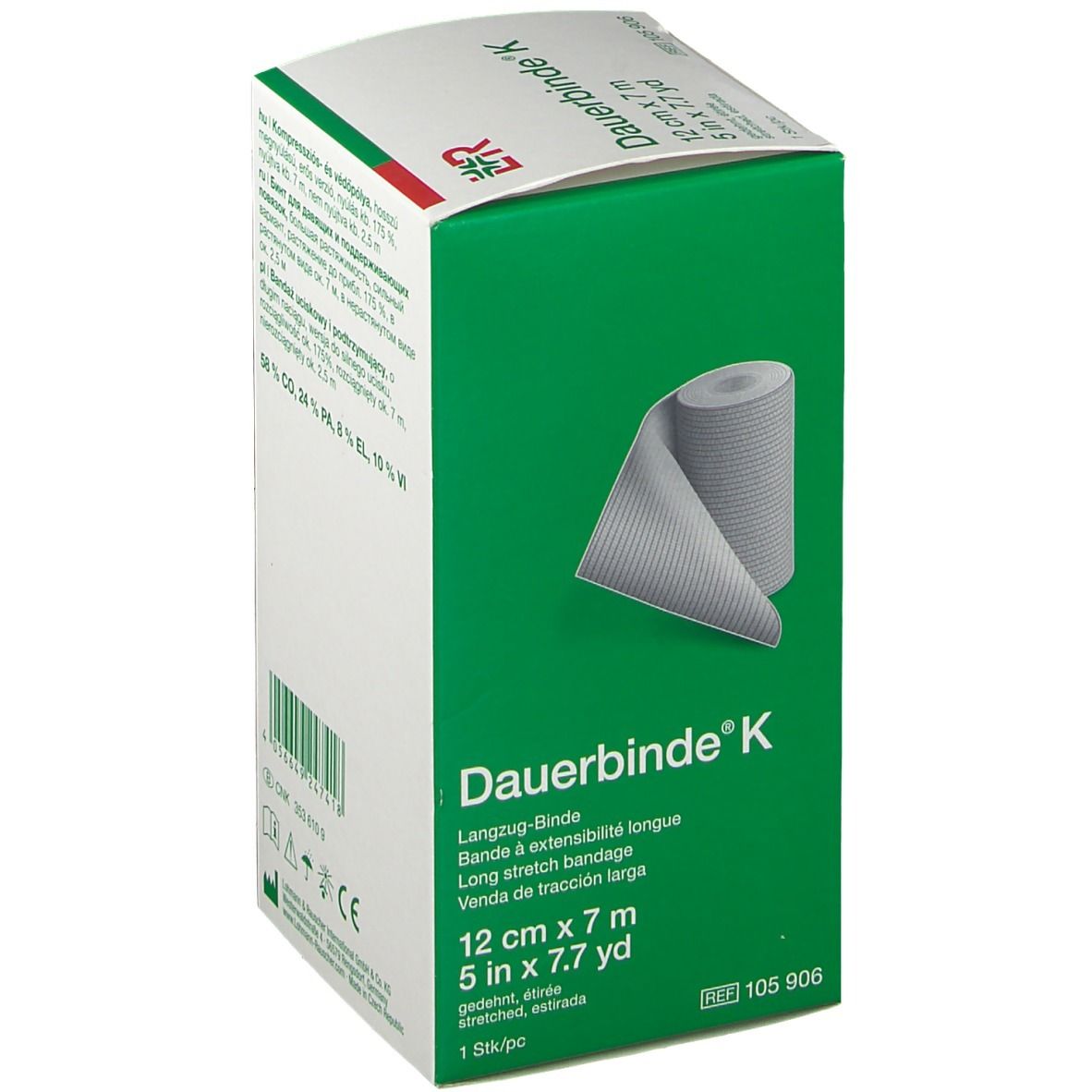 Fronte della confezione Dauerbinde® K, mostra una benda grigia.