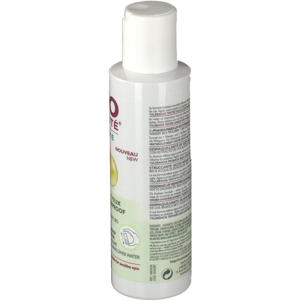 Flacone bianco con tappo bianco. Scritte e testo sul retro. Informazioni sul prodotto.