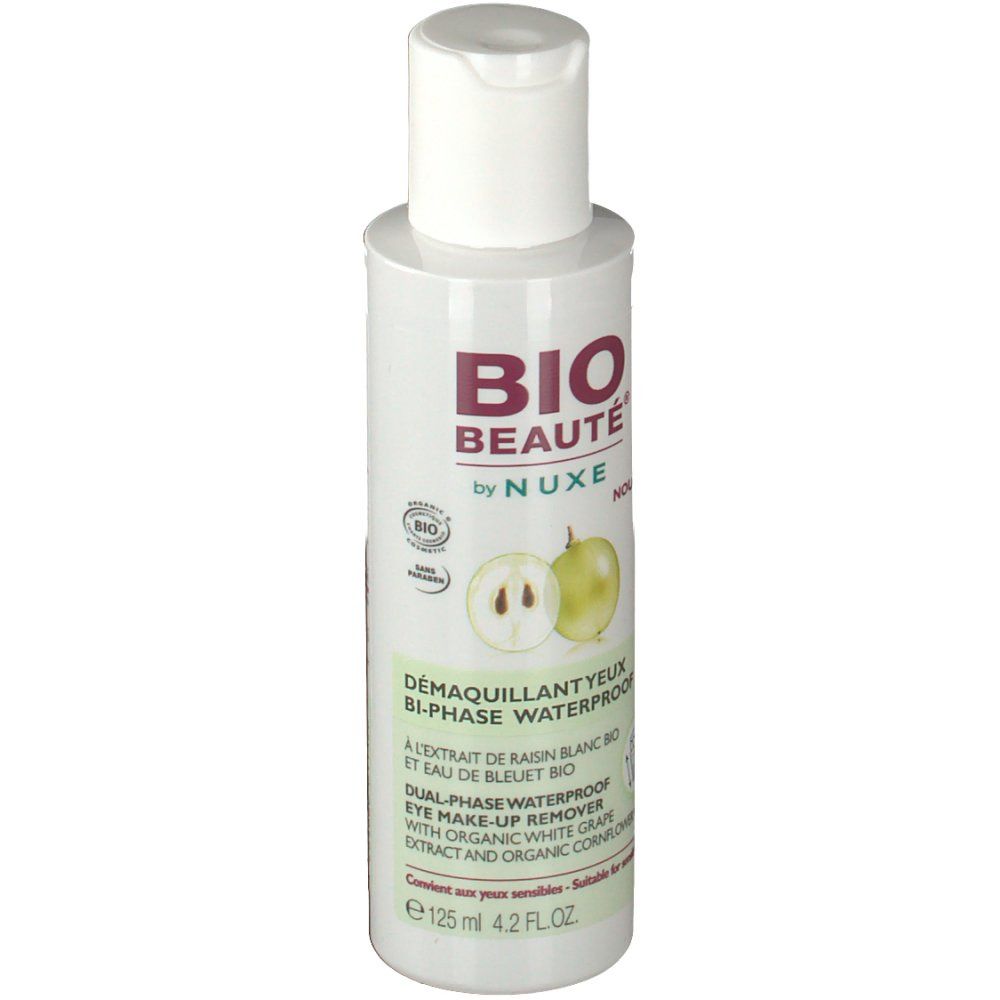 Flacone bianco con tappo bianco. Scritta: BIO BEAUTÉ by NUXE. Nome del prodotto e ingredienti.