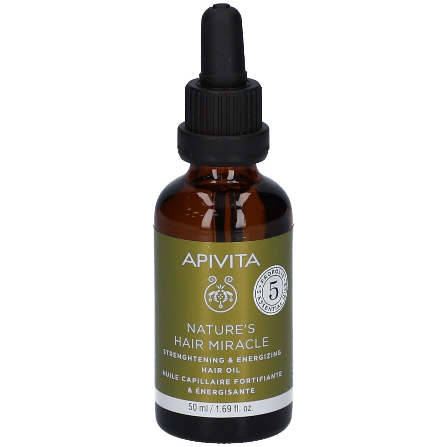 Apivita Nature's Hair Miracle olio per capelli in flacone di vetro marrone con contagocce. 50 ml.