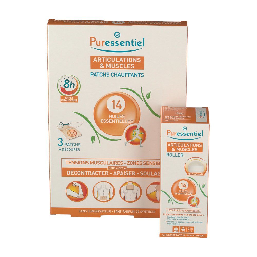Puressentiel Articolazioni & Muscoli 14 Oli Essenziali Roller 75 ml + 3 Patches Riscaldati A -50%