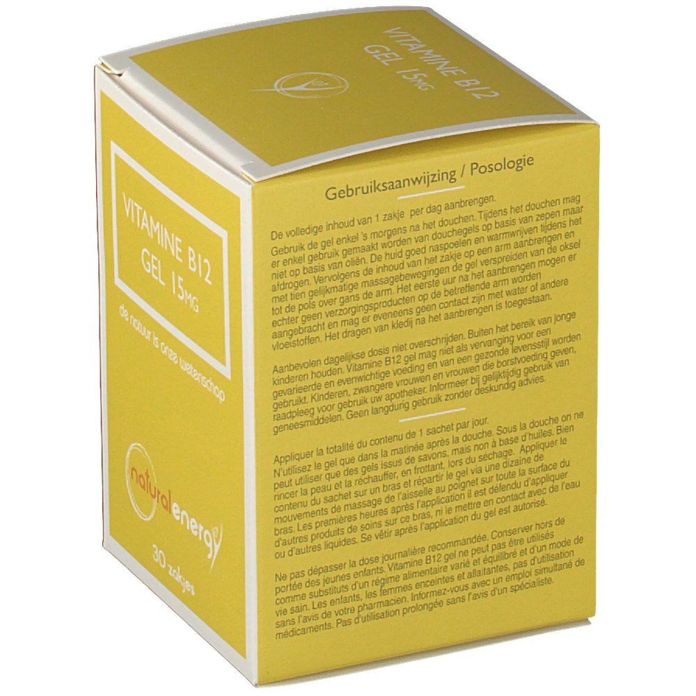 Confezione di gel gialla. Testo: Istruzioni per l'uso/Posologia. Contiene informazioni sull'uso del gel.