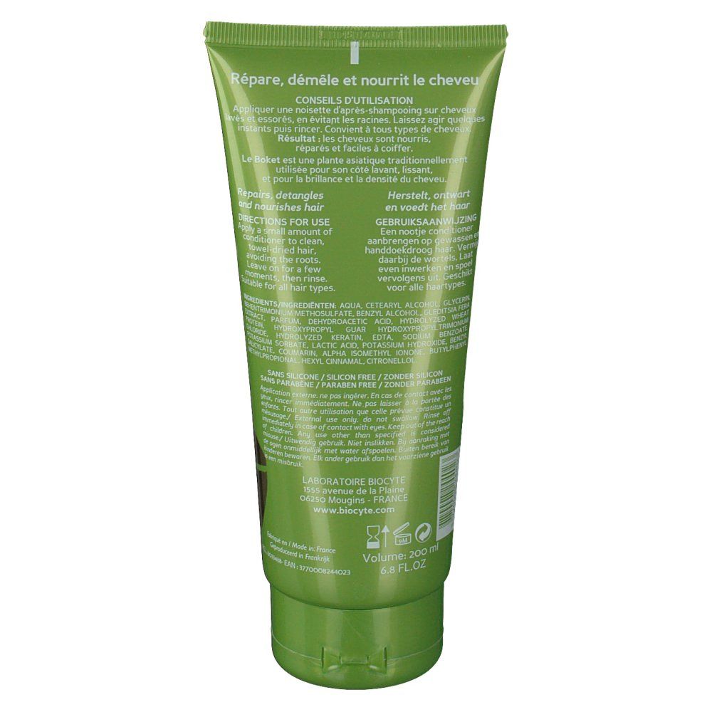 Retro del tubo verde. Testo con ingredienti e istruzioni per l'uso. 200 ml.