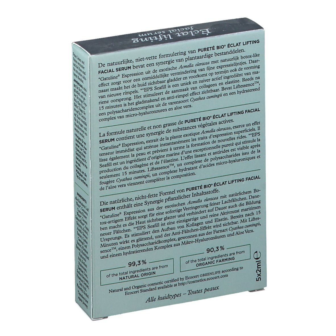 Retro della confezione. Informazioni sul prodotto, ingredienti e certificazione bio.