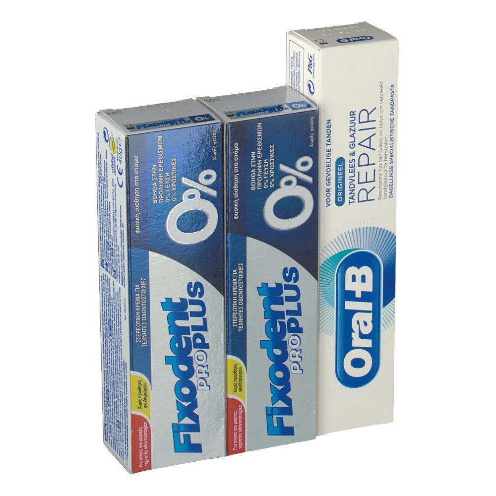 Fixodent Pro Plus 0% Adhesive Paste Duo + FREE Oral B Toothpaste