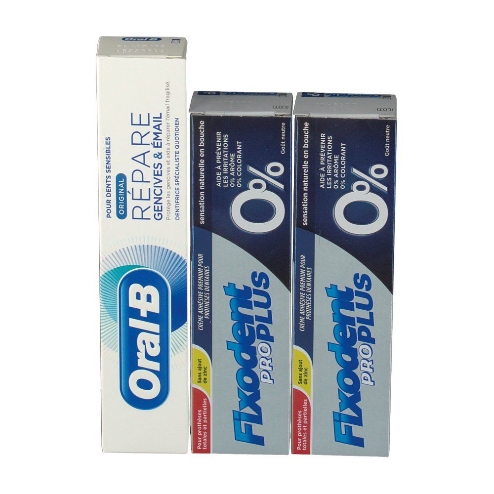 Fixodent Pro Plus 0% Adhesive Paste Duo + FREE Oral B Toothpaste