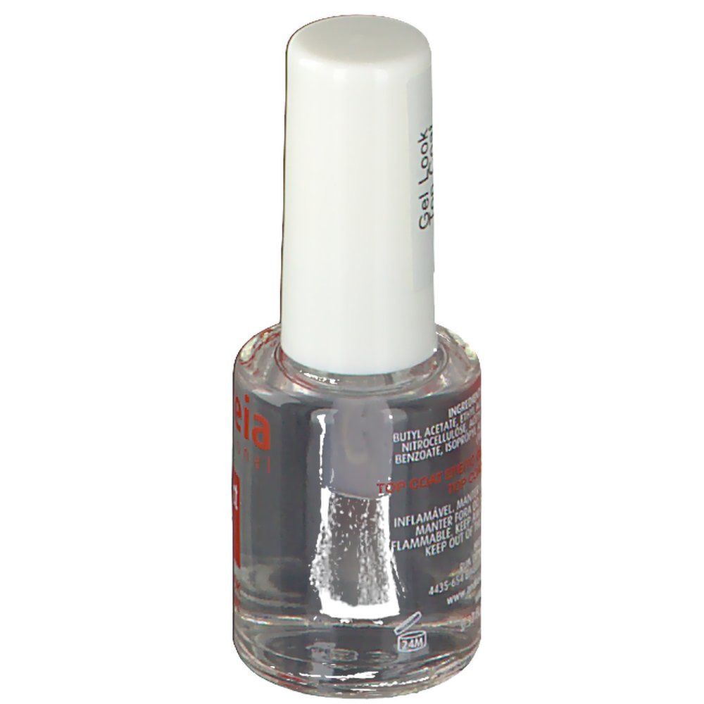 Flacone di smalto con pennello. Scritta: Andreia, Gel Look. Elenco ingredienti sul retro.