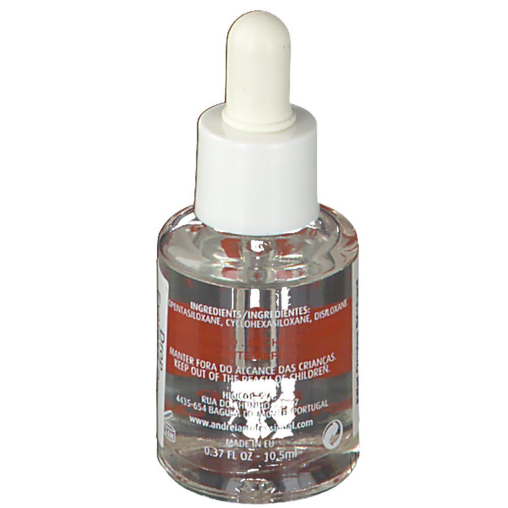 Flacone trasparente con tappo bianco e contagocce. Etichetta con ingredienti e avvertenze. Volume: 0.37 FL OZ - 10.5ml.