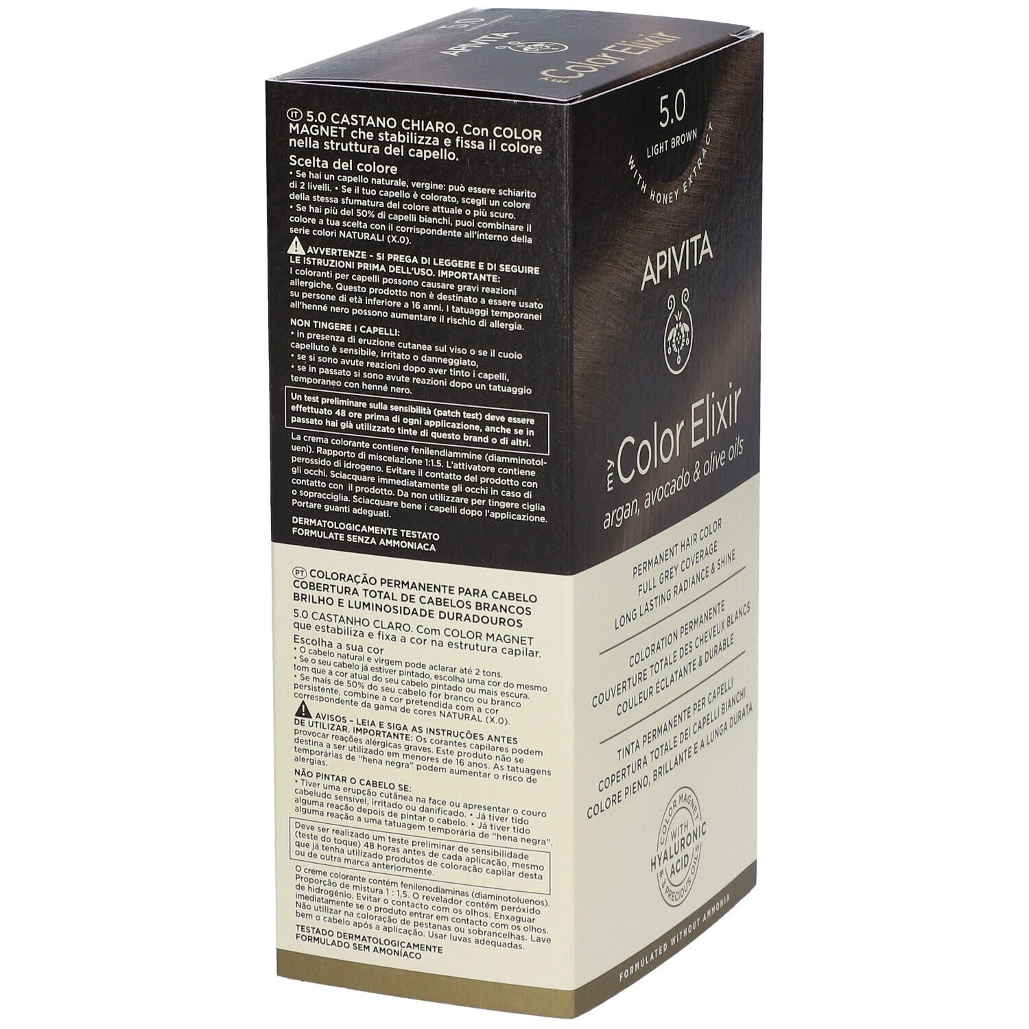 Apivita Color Elixir Tinta per capelli, Castano Chiaro 5.0, con olio di argan, avocado e olive.