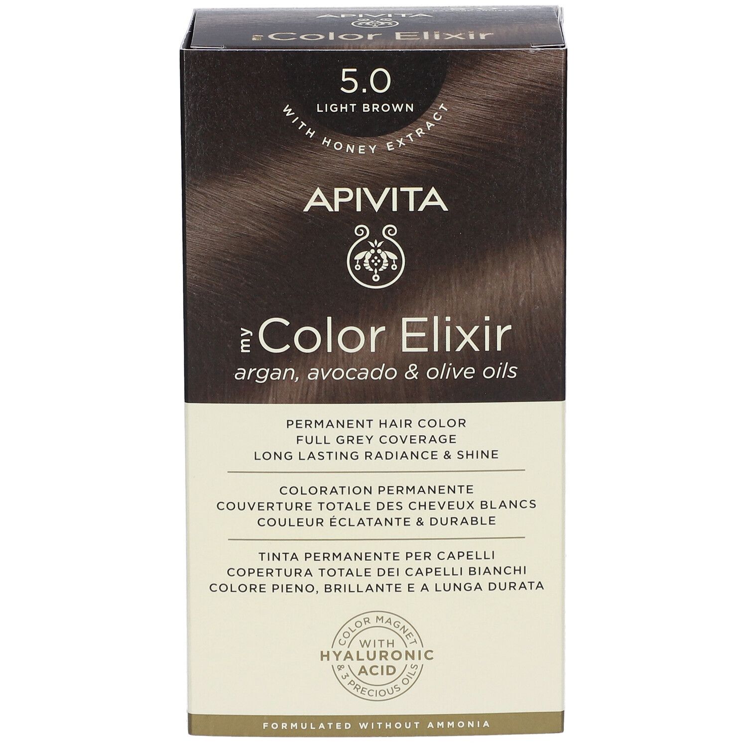 API VITA Color Elixir 5.0 Castano chiaro tinta permanente con estratto di miele, oli di argan, avocado e oliva.
