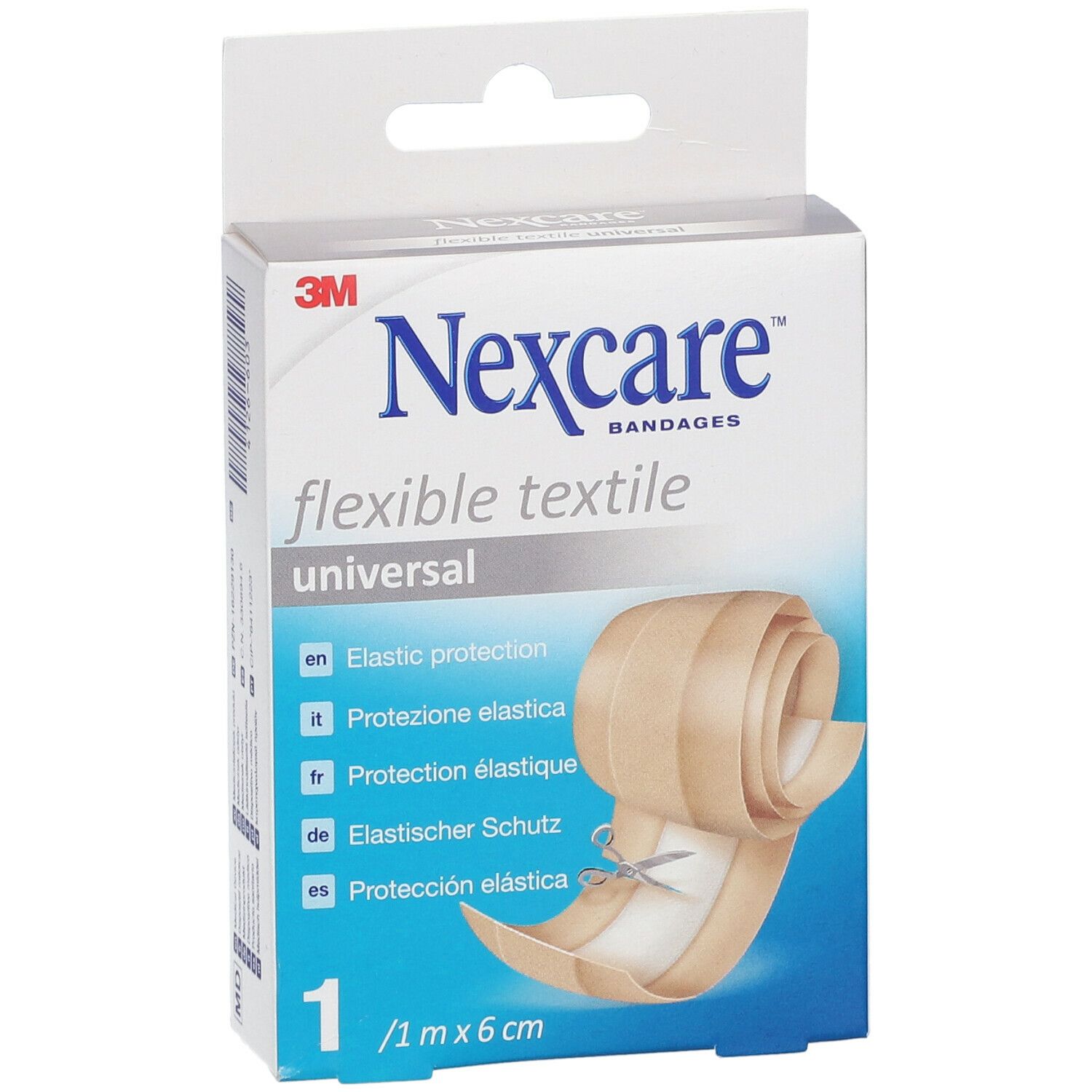 Confezione di cerotti Nexcare Flexible Textile Universal. Rotolo beige con forbici. 1 m x 6 cm.