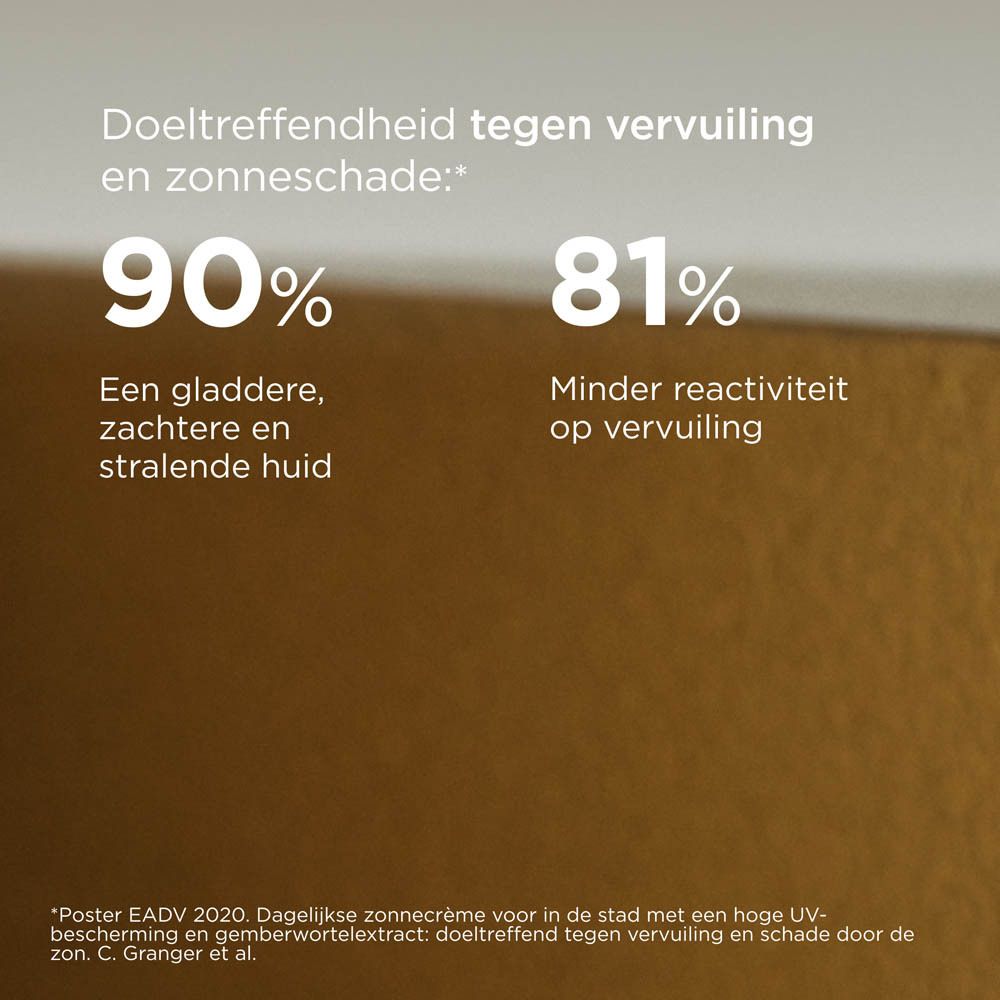 ISDIN Fotoprotector Fusion Water Magic Urban. Grafico: 90% pelle più liscia, 81% meno reazione all'inquinamento.