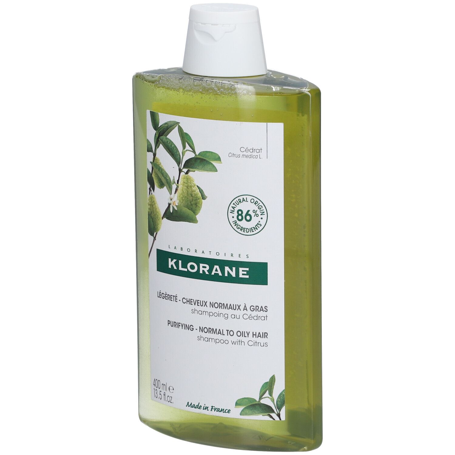 Klorane Shampoo al Cedro per capelli normali o grassi, 400ml. Origine naturale, 86% ingredienti di origine naturale.