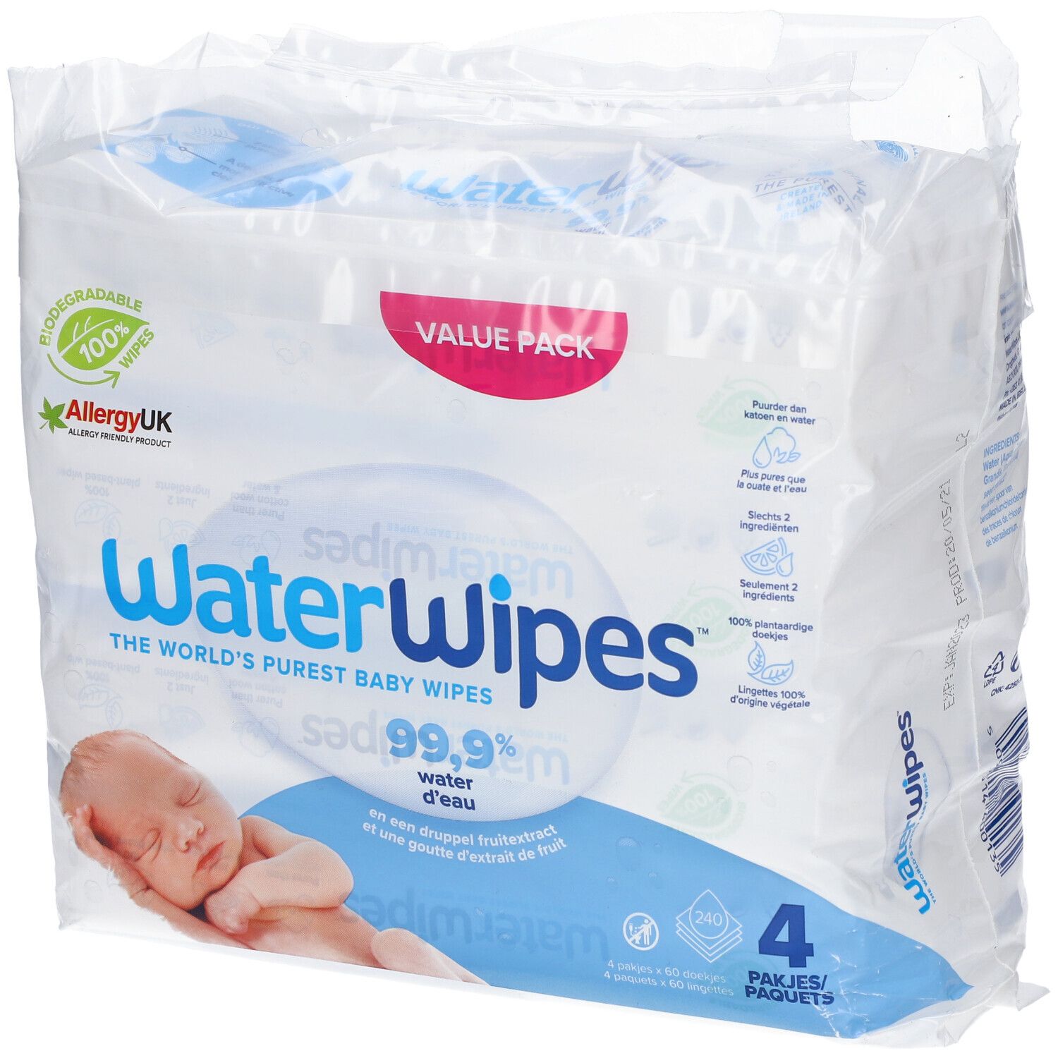 Value Pack salviettine per neonati, 99,9% acqua, 4 pacchi.