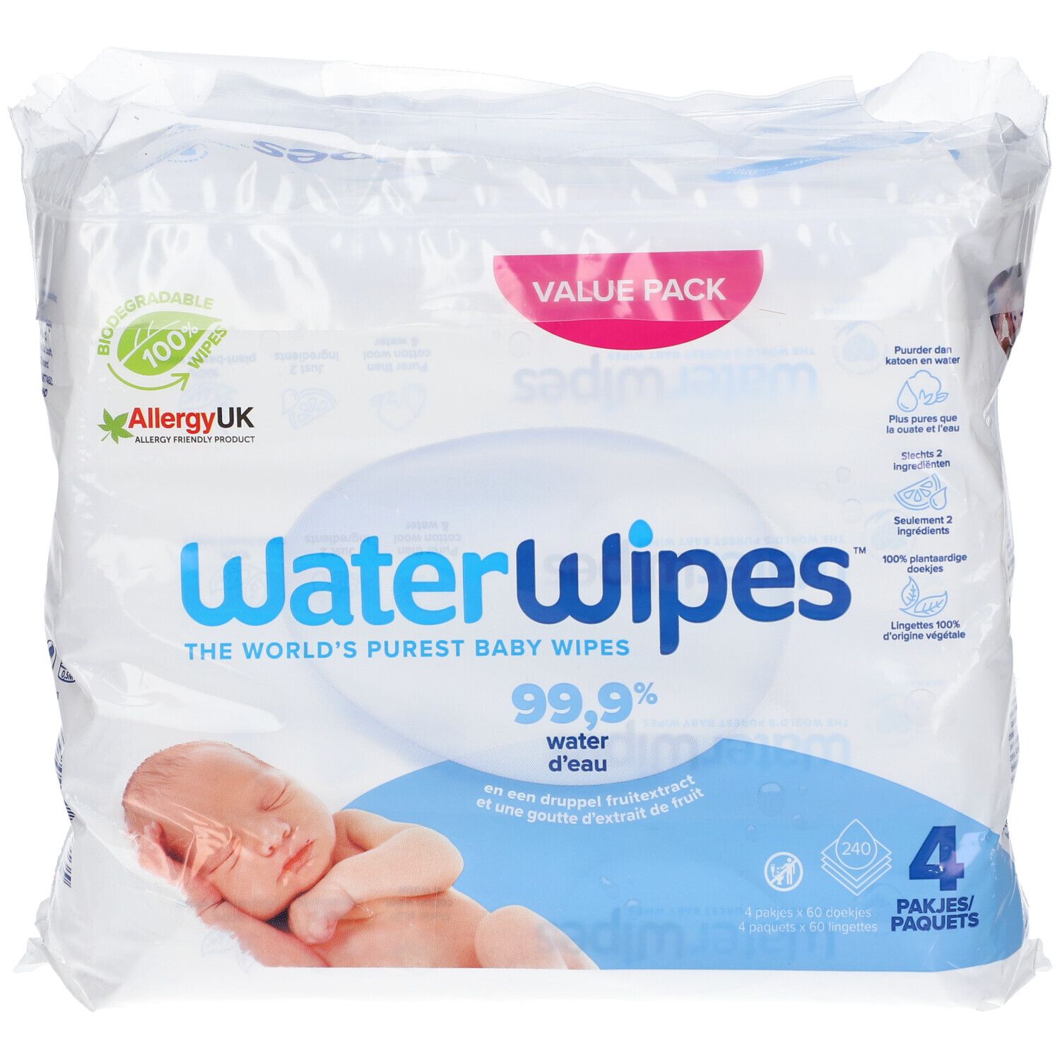 Value Pack Salviettine per neonati Waterwipes, 99,9% acqua, 4 pacchi.