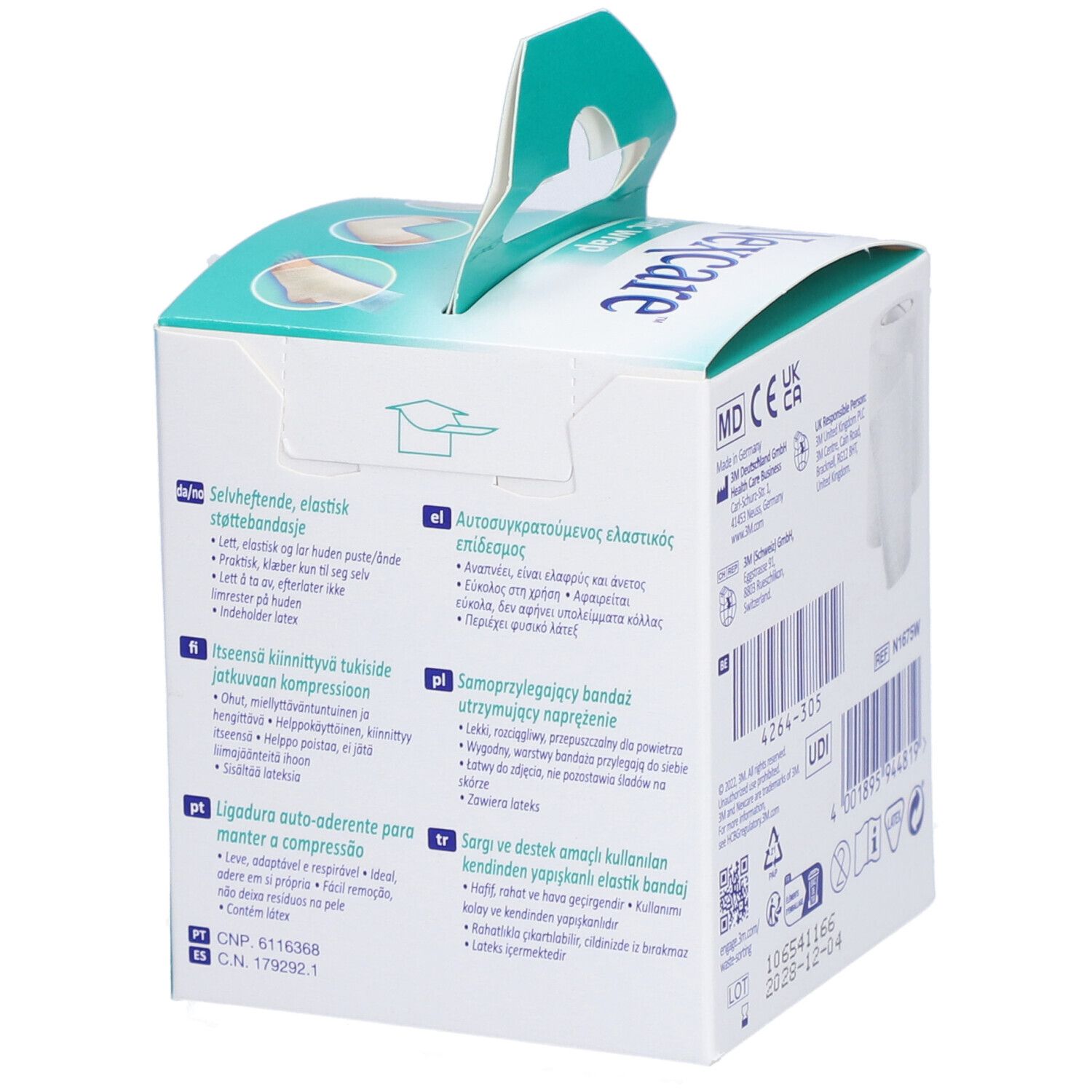 Nexcare Athletic Wrap. Retro della confezione. Testo multilingue.