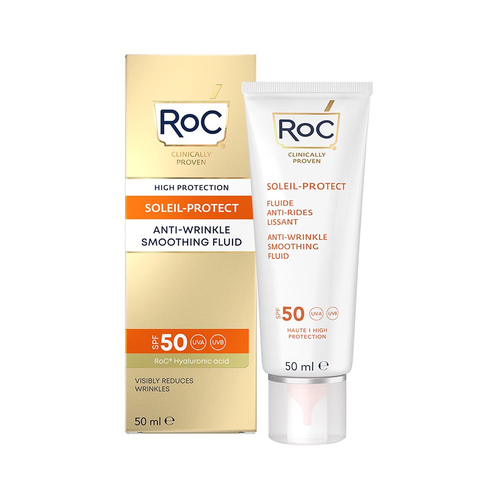 RoC Soleil-Protect Fluid e confezione. Testo, SPF 50. 50 ml.