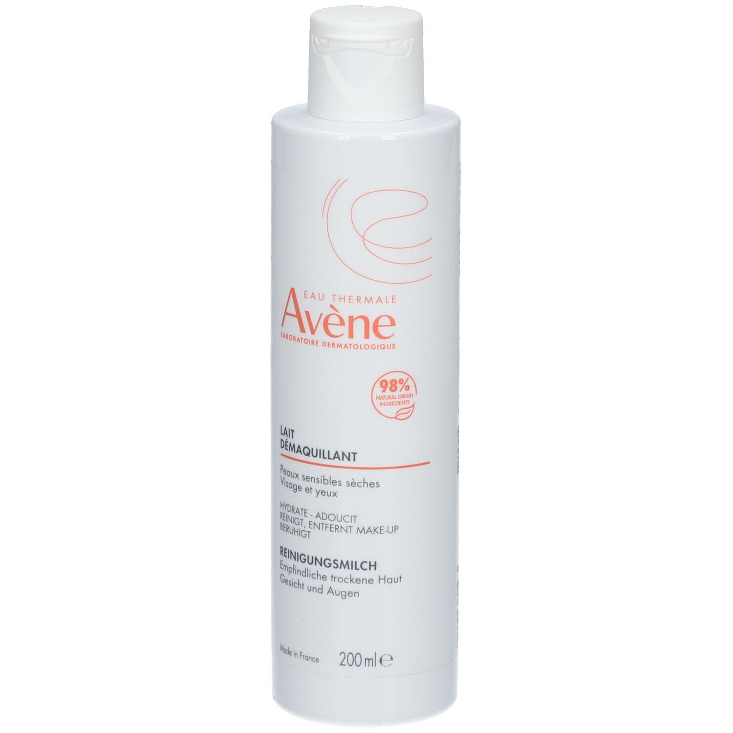 Flacone bianco Avene Lait Demaquillant, 200ml.