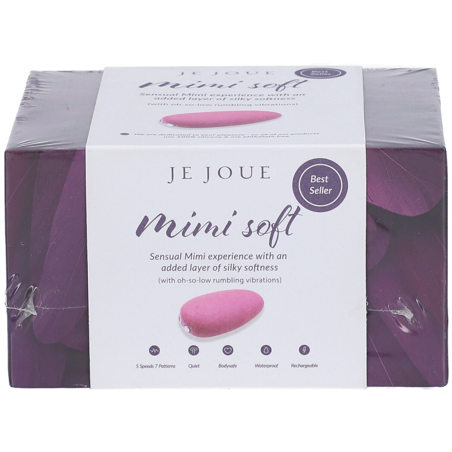 Confezione Je Joue Mimi soft. Stimolatore rosa raffigurato. Etichetta Best Seller.