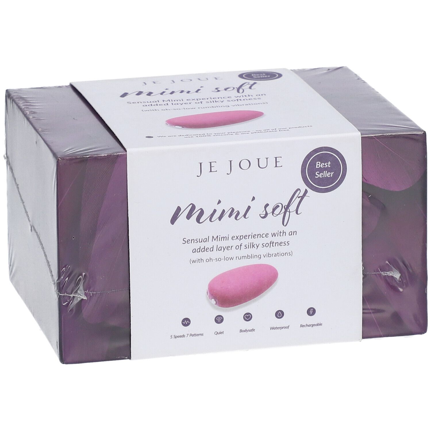 Confezione Je Joue Mimi soft. Stimolatore rosa raffigurato. Etichetta Best Seller.
