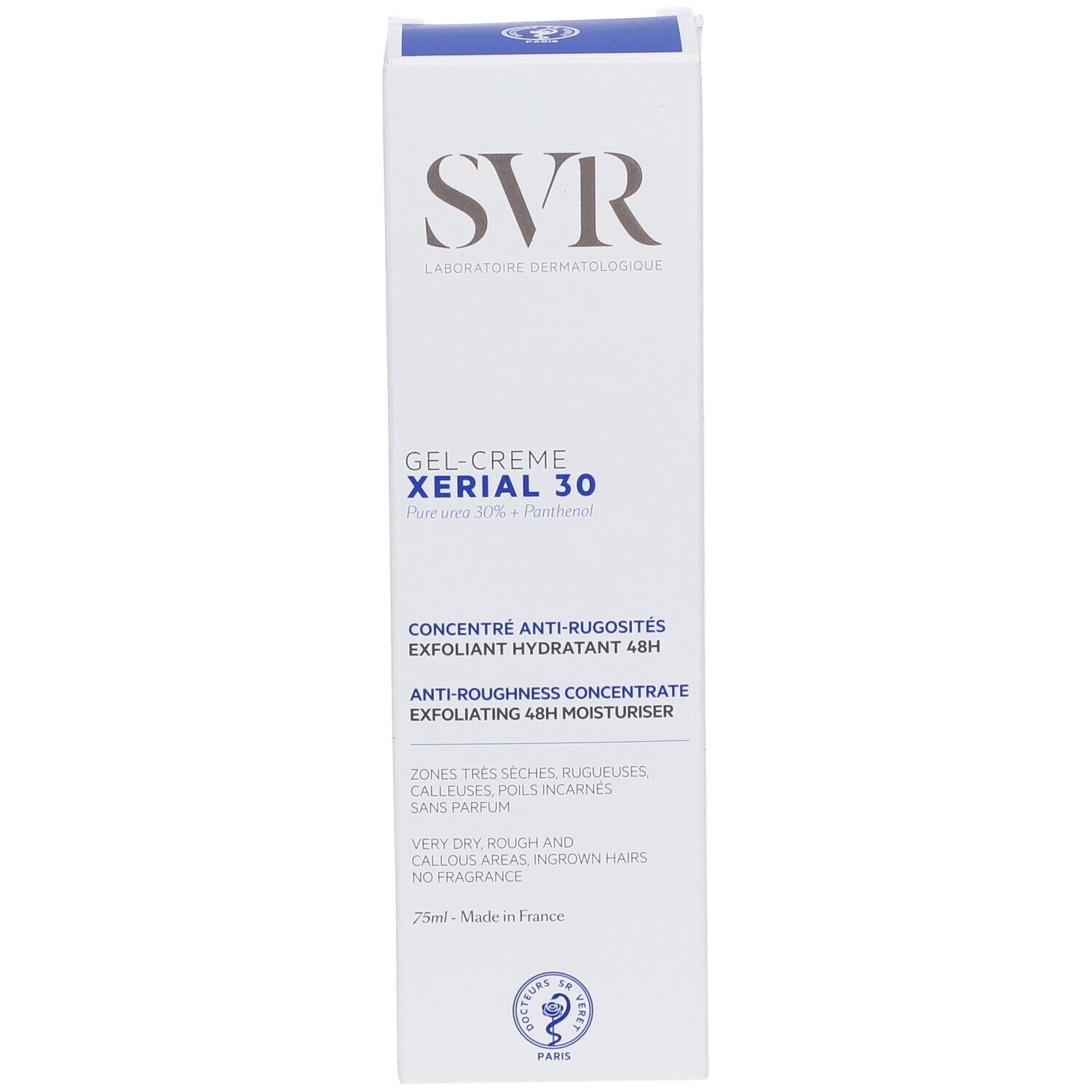 Confezione SVR Xerial 30 Gel-Crema, fronte con informazioni prodotto in francese.