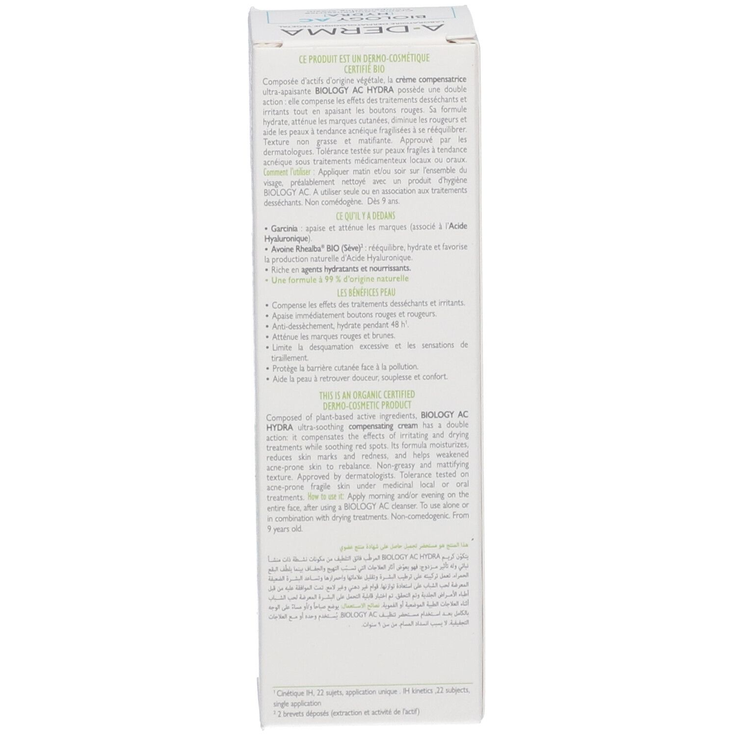 Confezione crema compensatrice A-Derma Biology AC Hydra con testo.
