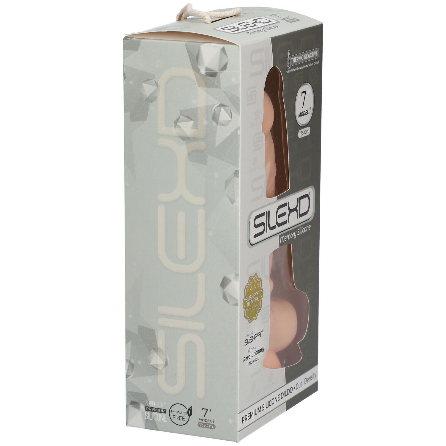 Confezione. Logo Silexd. 7" Modello 1. Beige. Silicone. Thermo Reactive. Testo sul retro.