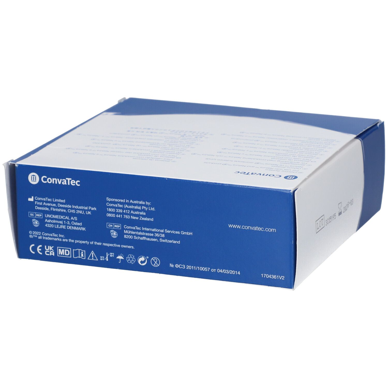 Retro della confezione di Natura Stomahesive Flex À Découper 57 mm. Informazioni e loghi.