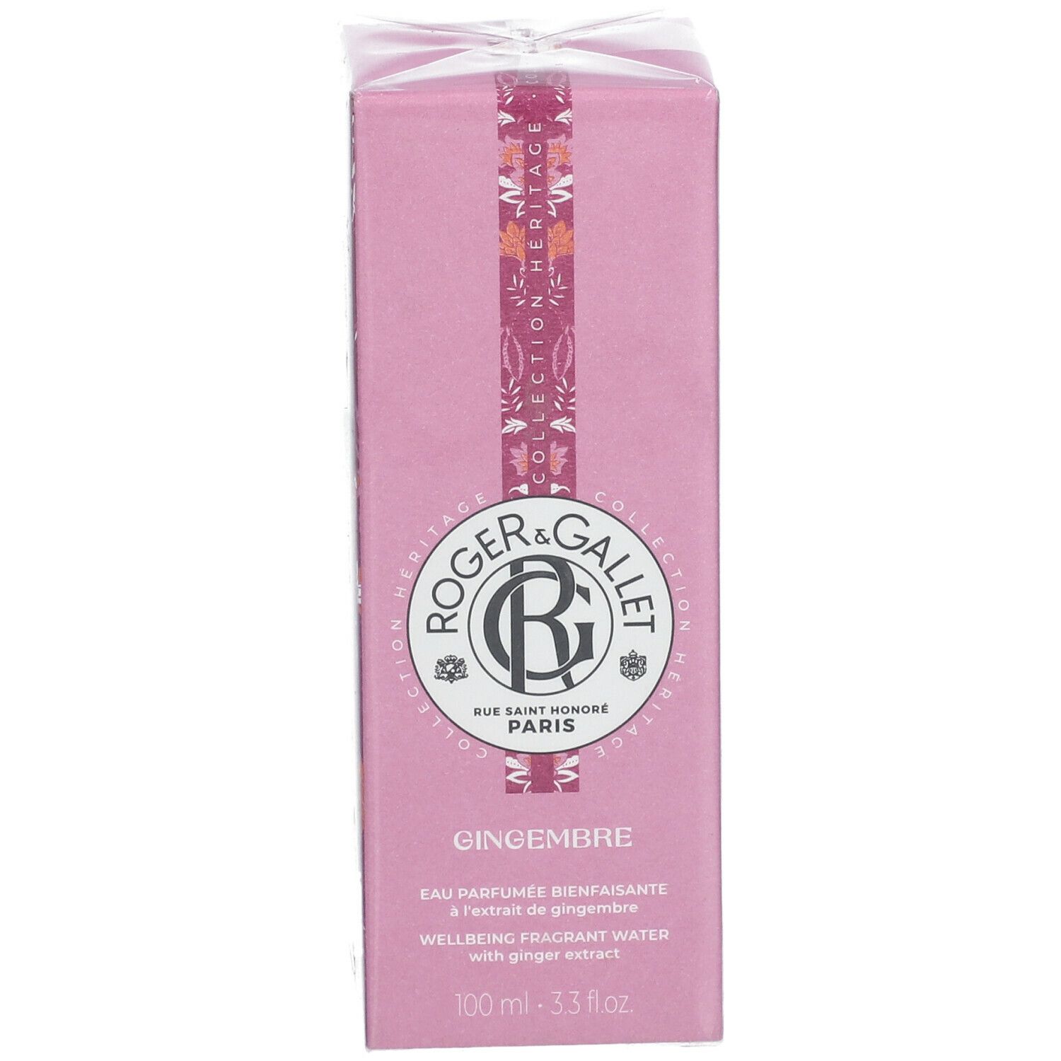 Confezione rosa. Logo e testo. Nome e descrizione del prodotto. 100 ml.