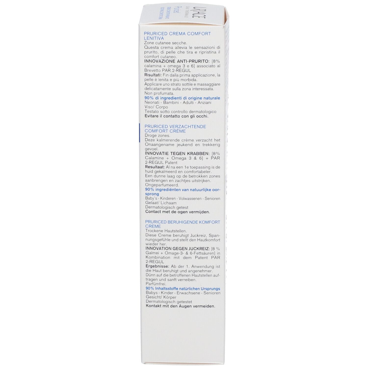 Confezione Uriage. Testo su Uriage Pruriced Crème Confort Apaisante.