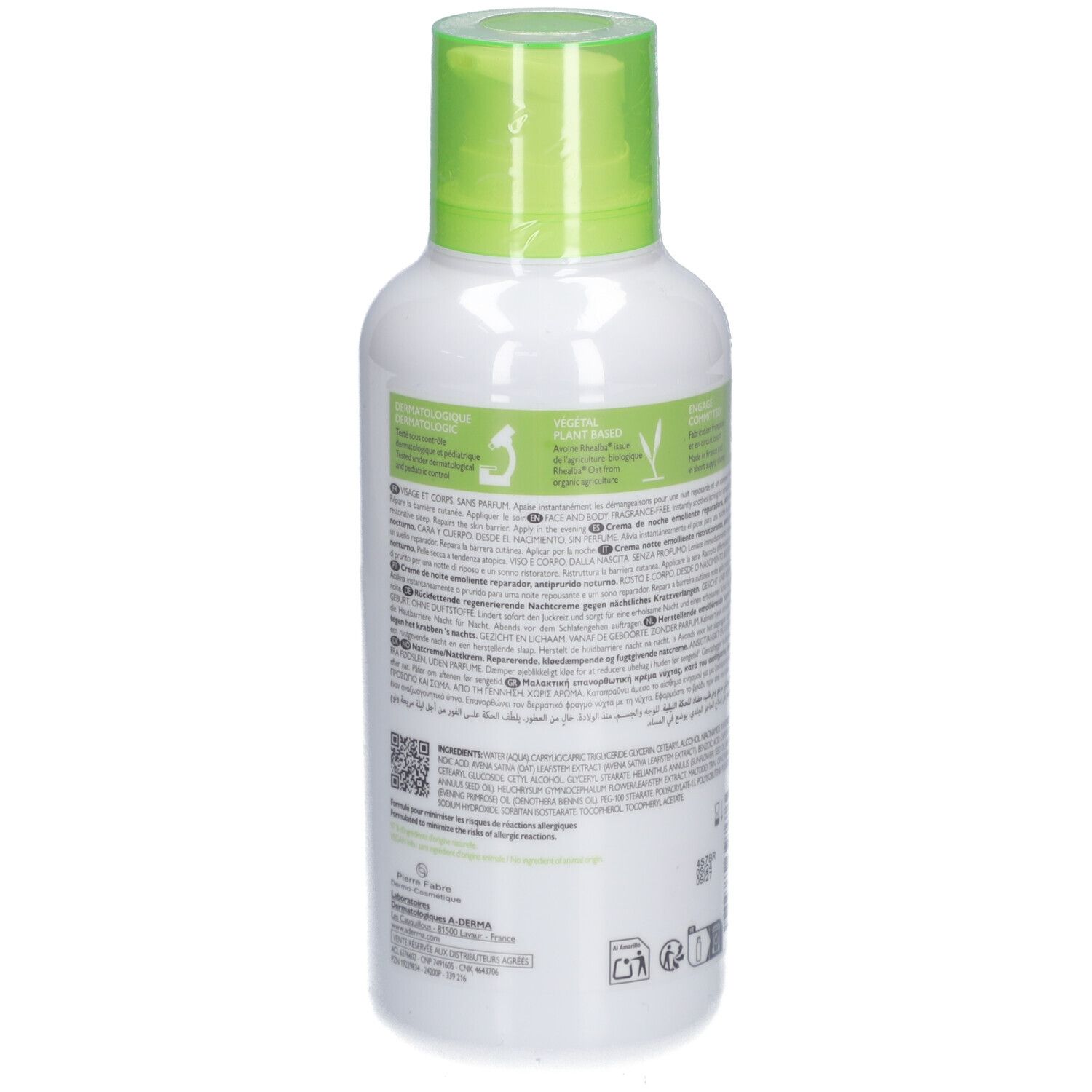 Retro del flacone A-Derma Exomega Control. Testo e informazioni sul prodotto.
