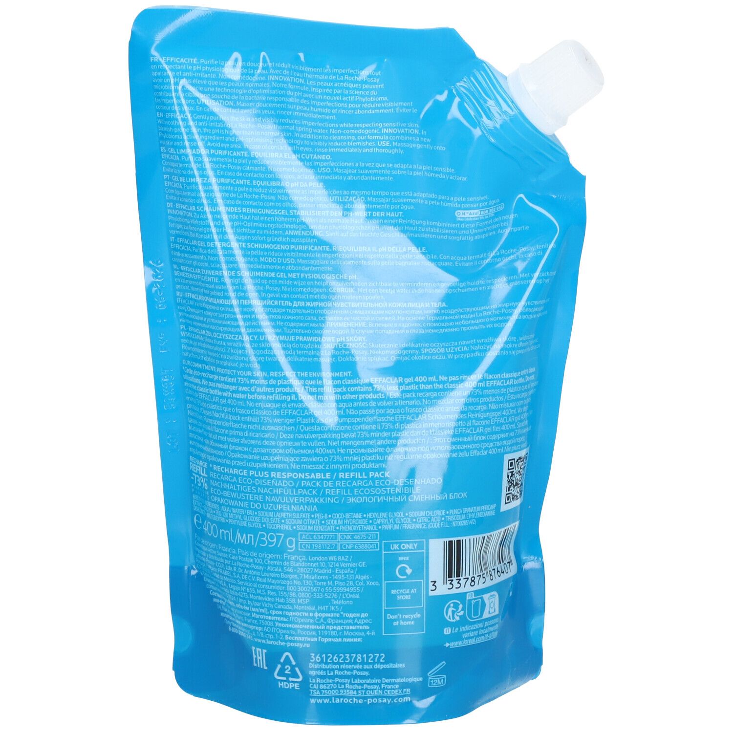 Retro della ricarica La Roche-Posay Effaclar da 400 ml.