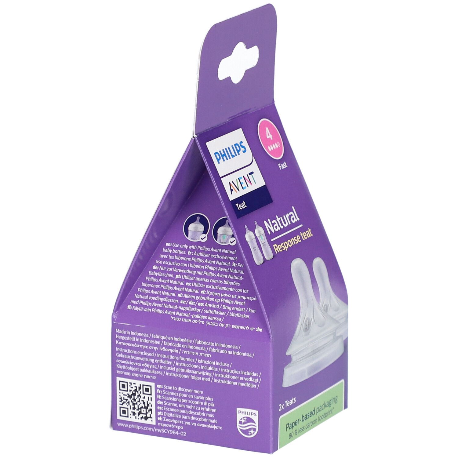 Tettarella Philips Avent in confezione. 3m+. Flusso 4. Tettarella trasparente.