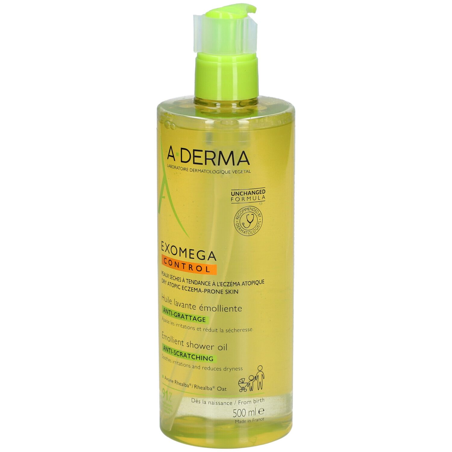 A-Derma Exomega Control Olio Doccia Emolliente, 500 ml, con dispenser.