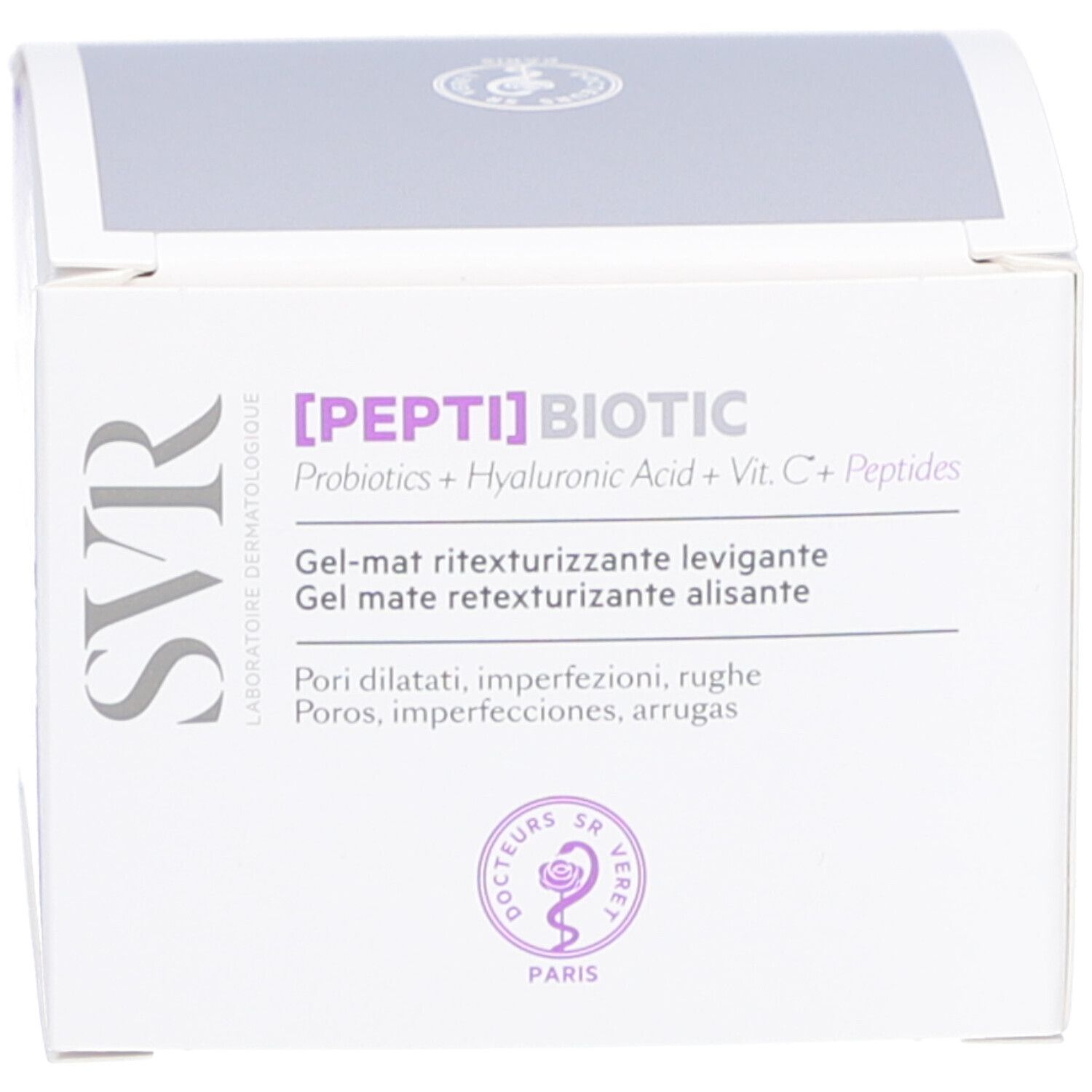 Confezione del prodotto, scatola. Scritta: [PEPTI] BIOTIC, SVR.
