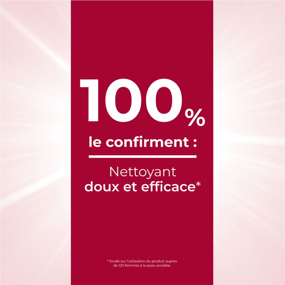 Testo su sfondo rosso: 100% confermato: Detergente delicato ed efficace.