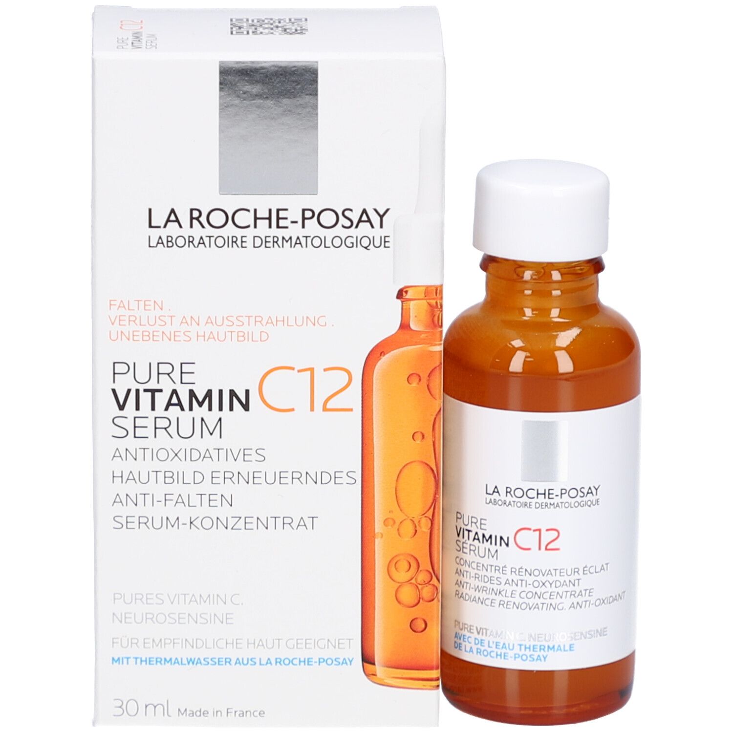 Prodotto e confezione. Scritta: Pure Vitamin C12 Serum. Marchio La Roche-Posay.