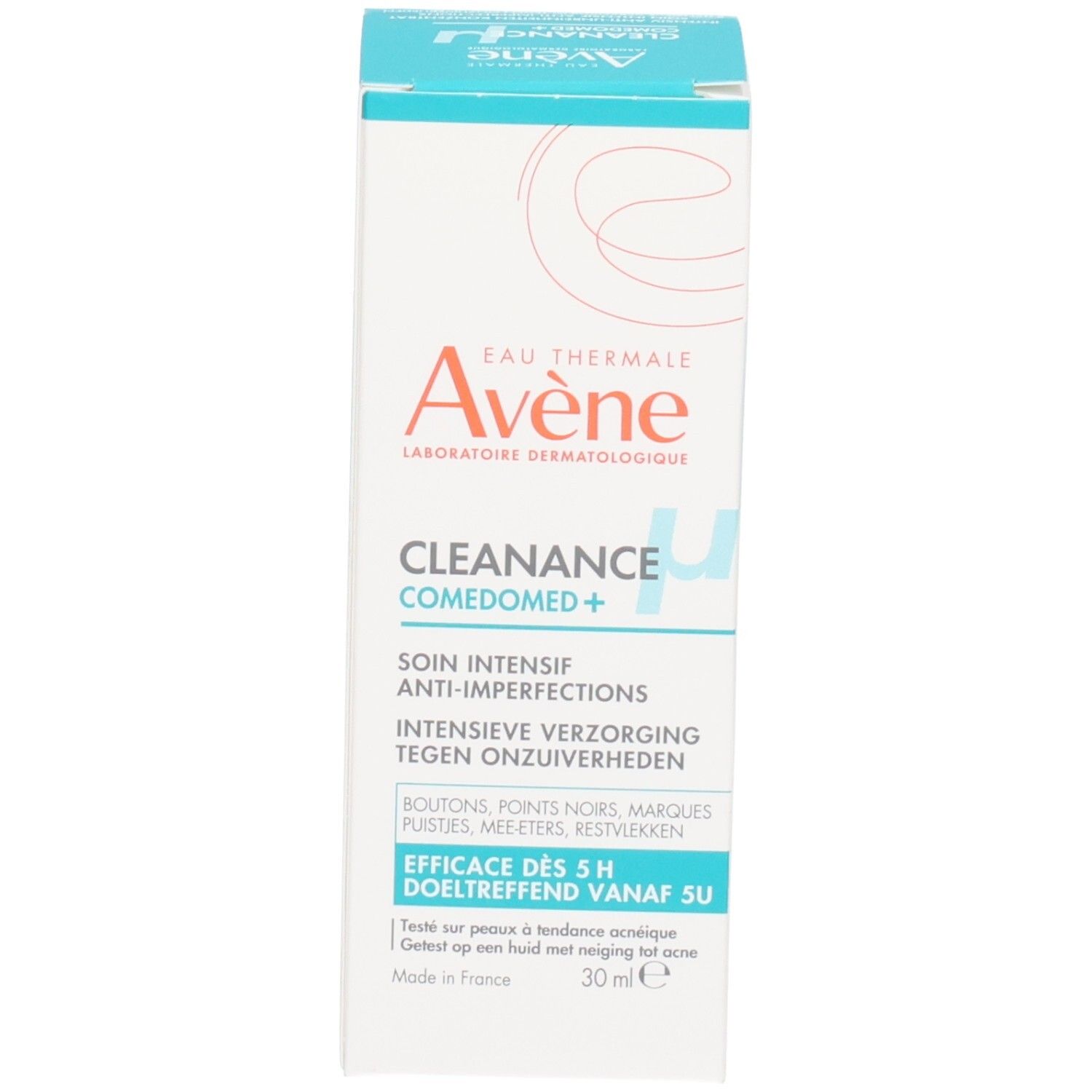 Confezione Avène Cleanance Comedomed+. Testo: Cleanance Comedomed+, 30ml.