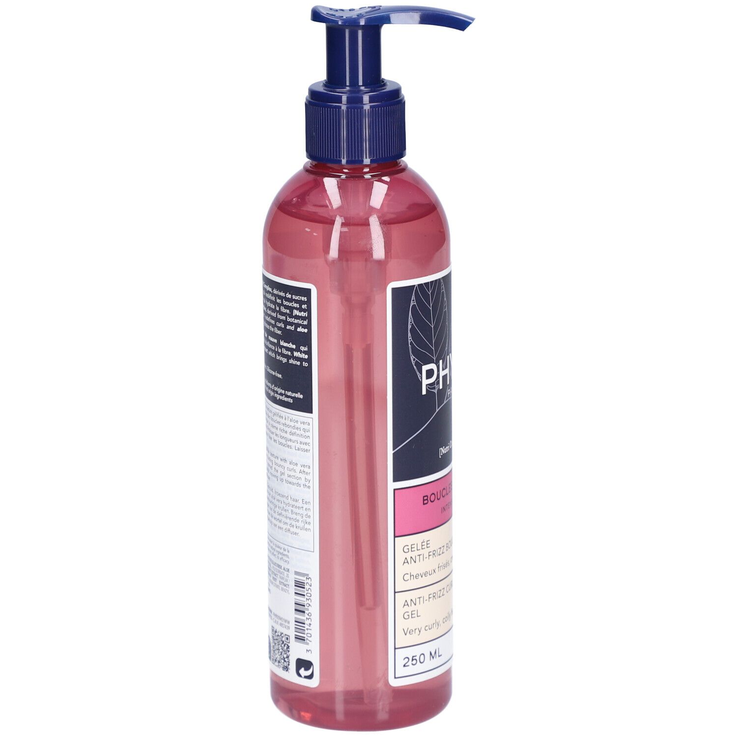 Flacone con dispenser a pompa, 250 ml, contenente gel rosa.