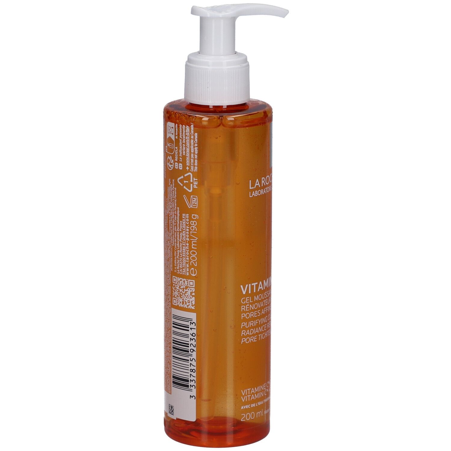 Flacone arancione con pompa contenente gel trasparente, 200ml.