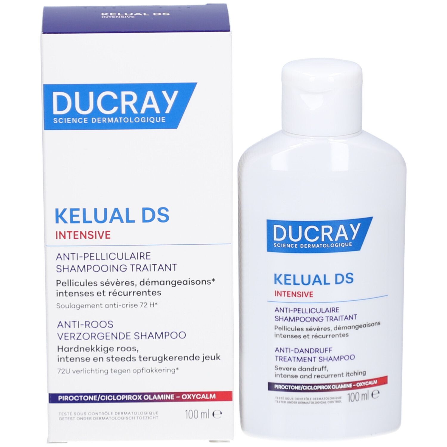 Ducray Kelual DS Shampoo Trattante Intensivo Anti-Forfora, flacone e scatola 100ml.