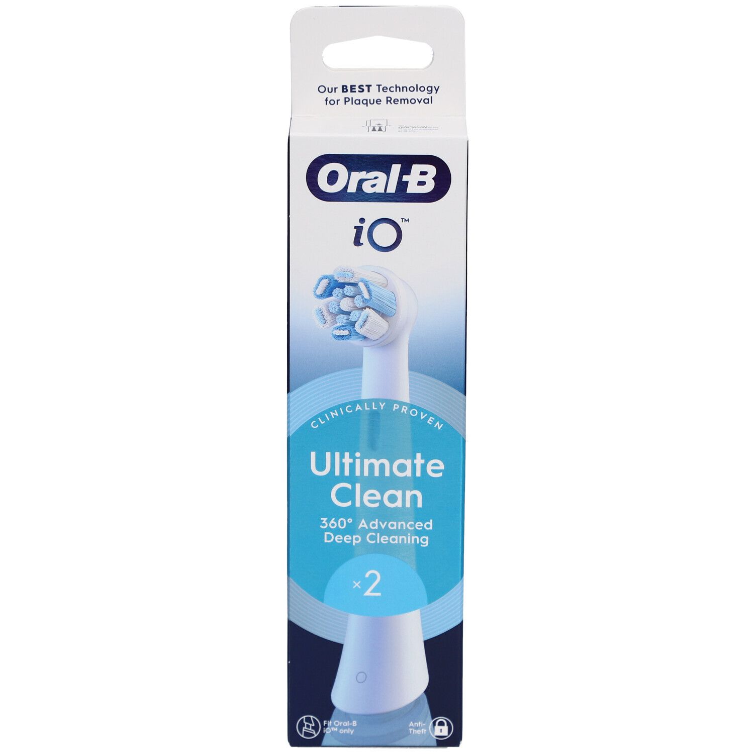 Testina Oral-B iO Ultimate Clean 2 in confezione. Clinicamente provato. Pulizia profonda 360° avanzata.