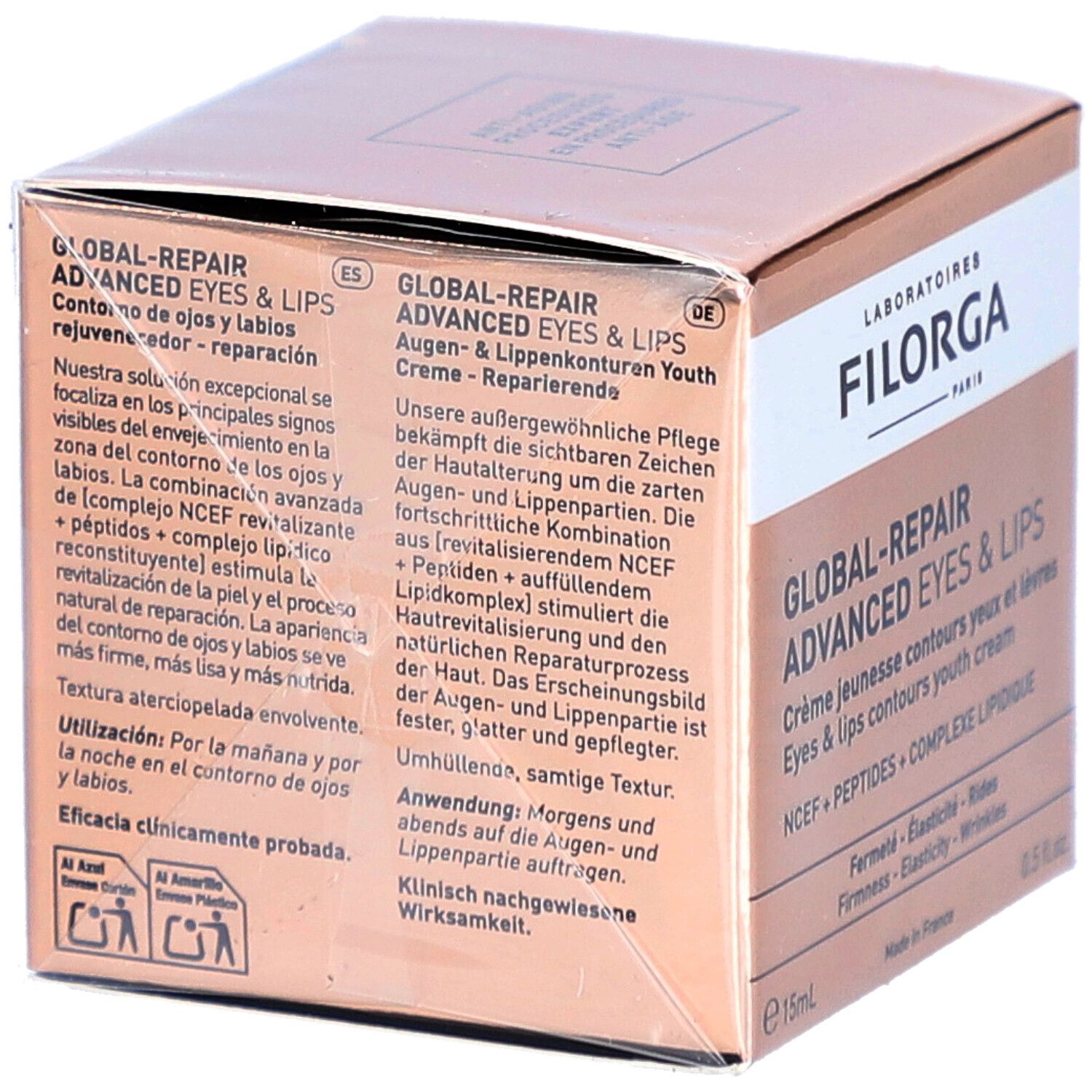 Confezione crema Filorga Global-Repair Advanced Occhi e Labbra con testo.